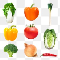 Various vegetables png clipart, healthy ingredients set