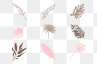 Pastel botanical leaves png clip art set, aesthetic tropical illustrations on transparent background