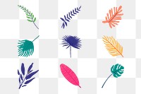 Aesthetic botanical leaves png sticker clip art set, aesthetic tropical collage element on transparent background