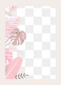 Pink botanical png frame with tropical leaves, transparent background 