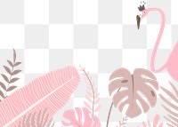 Flamingo botanical border png clip art, pink  tropical leaves and bird graphic element on transparent background