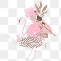 Pink bird botanical png clip art sticker, flamingo and toucan, transparent background 