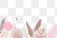 Flamingo botanical border png clip art, pink  tropical leaves and bird graphic element on transparent background