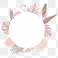 Pastel flamingo botanical png frame with tropical leaves, transparent background 