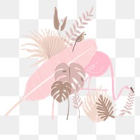 Pink parrot botanical png clip art, tropical leaves and bird graphic element on transparent background