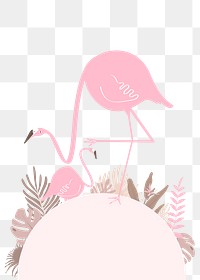 Pink botanical frame png with tropical flamingo on transparent background 