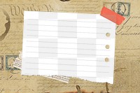 Note scrap mockup png transparent on vintage Ephemera collage style Kraft paper