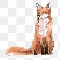 Sitting fox png clipart, watercolor animal illustration on transparent background