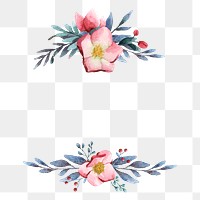 Flower png laurel border, blue watercolor design on transparent background