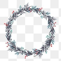 Christmas wreath png frame, watercolor aesthetic illustration on transparent background