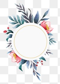 Blue  floral png frame, watercolor aesthetic on transparent background