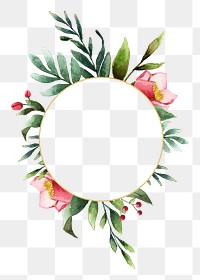 Green floral png frame, watercolor aesthetic on transparent background
