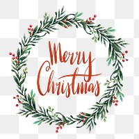 Marry Christmas png wreath sticker, festive greeting on transparent background