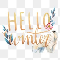 Hello winter png sticker, watercolor polar bear illustration on transparent background