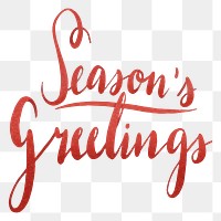 Season's greetings png red sticker, festive typography on transparent background