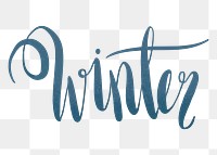 Blue winter png sticker, typography on transparent background