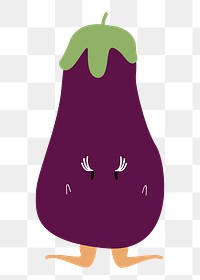 Cute eggplant png sticker, healthy food cartoon on transparent background