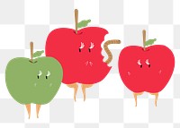 Colorful apples png fruit clipart, cartoon illustration on transparent background 