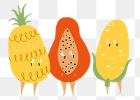 Tropical fruits png sticker, food cartoon illustration on transparent background