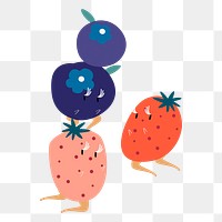 Blueberry, strawberry png cartoon sticker, citrus fruit on transparent background