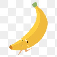 Cartoon banana png fruit sticker, healthy food on transparent background