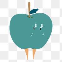 Green apple png sticker, cute fruit character illustration on transparent background