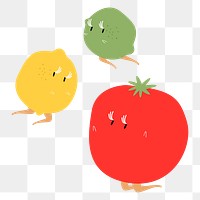 Lemon, lime, tomato png sticker, fruit, ingredient illustration on transparent background