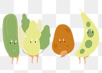 Vegetables sitting png cartoon sticker on transparent background