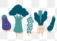 Dancing vegetables png cartoon sticker on transparent background