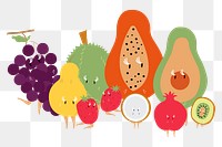 Tropical fruits png clipart, healthy food character illustration on transparent background