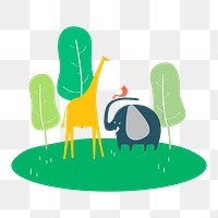 Giraffe, elephant png doodle sticker, animal illustration on transparent background