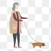 Woman walking dog png clipart, cartoon illustration