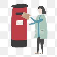 Woman png sending letter clipart, public mailbox illustration