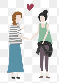 Lesbian couple png clipart, aesthetic LGBTQ cartoon illustration