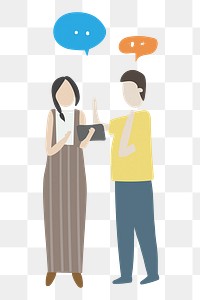 Woman png holding tablet clipart, talking with friend illustration