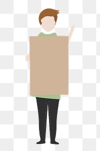 Man png holding empty sign clipart, cartoon illustration