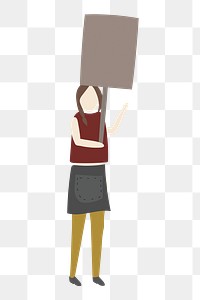 Woman png holding protest sign clipart, cartoon illustration