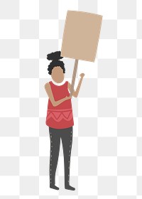 Woman png holding protest sign clipart, cartoon illustration