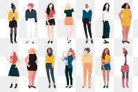 Diverse women png sticker illustrations, transparent background set