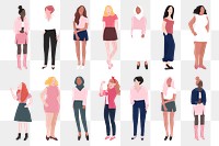 Mixed women png sticker illustrations, transparent background set