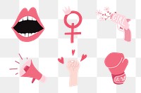 Feminism png sticker, girl power illustration set, transparent background