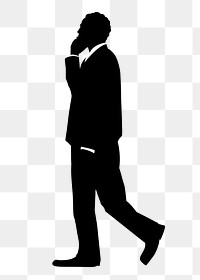 Businessman silhouette png clipart, phone call gesture on transparent background