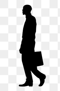 Business holding briefcase png silhouette, walking gesture