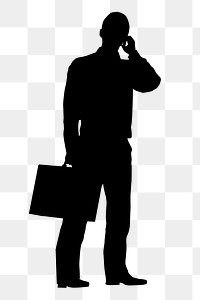 Businessman talking png on phone silhouette clipart, black design on transparent background