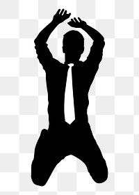 Businessman jumping png silhouette clipart, excited gesture on transparent background