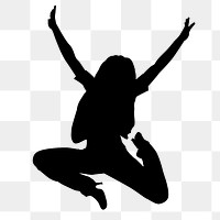 Woman png silhouette, jumping in excitement on transparent background