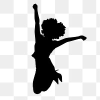 Woman png silhouette, jumping in excitement on transparent background