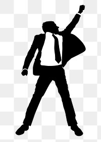 Excited businessman png silhouette, arm raised