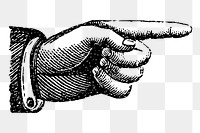 Hand png, pointing gesture, vintage clipart, transparent background. Free public domain CC0 graphic