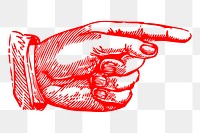 PNG red pointing hand, vintage clipart, transparent background. Free public domain CC0 graphic